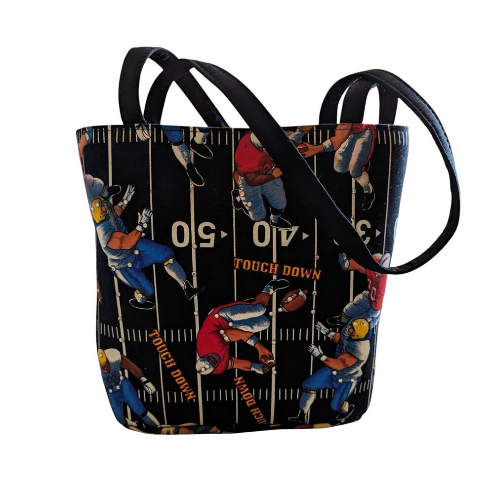 Football Print Mini Tote Bag Handmade Fabric Purse Touchdown Sports